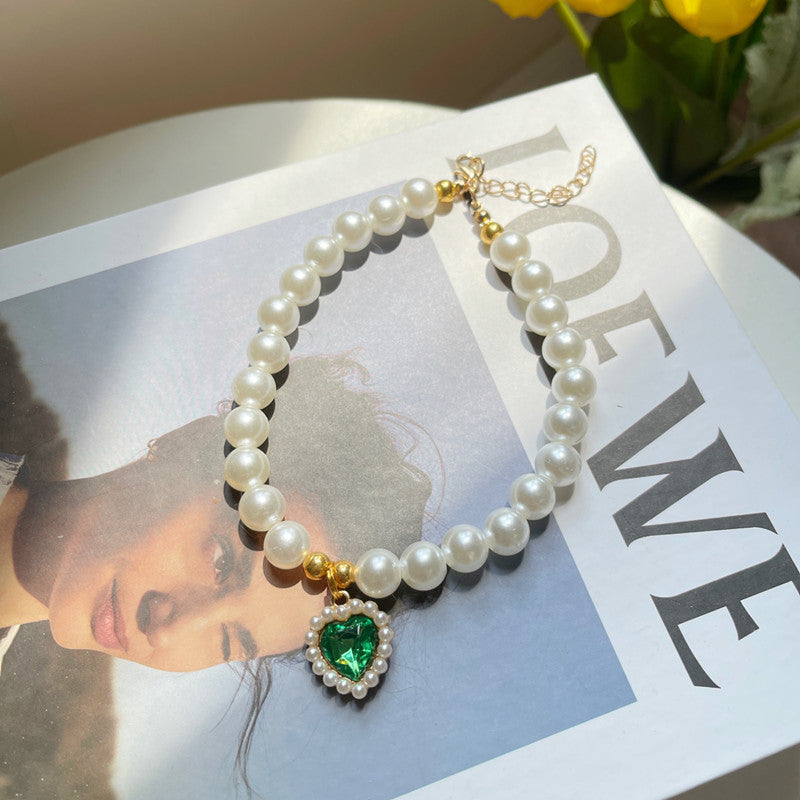 Cat or Dog Pearl Necklace Retro Love Crystal Pendant