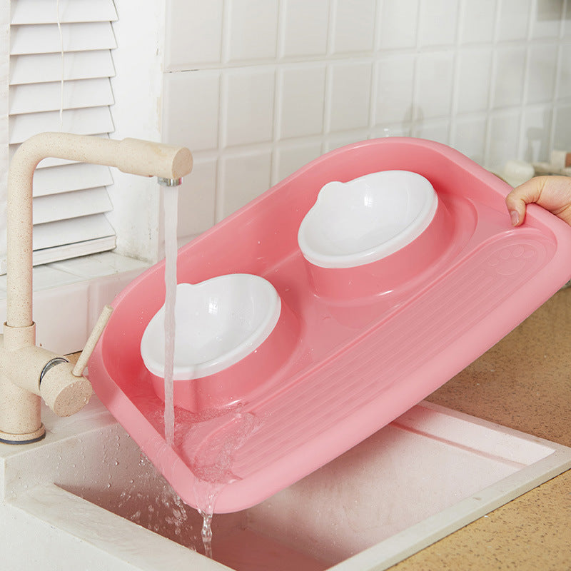 Dog Feeder Anti-skid, Double Bowl Anti-knocking Mat
