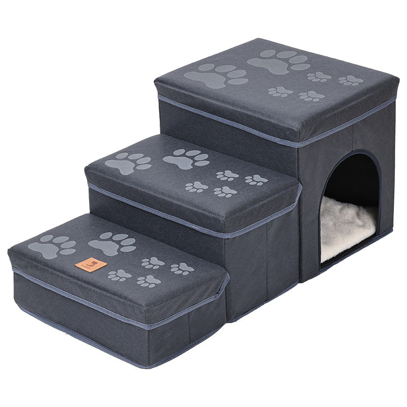Cat Kennel Cage with Dog Stairs Upper Bed