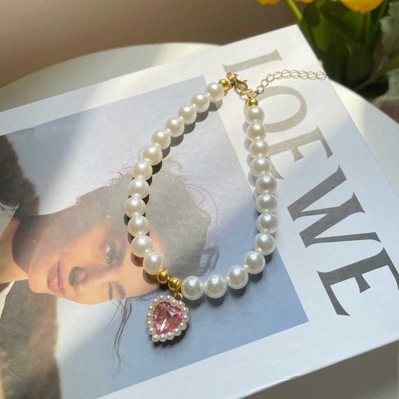 Cat or Dog Pearl Necklace Retro Love Crystal Pendant