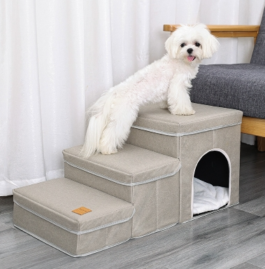 Cat Kennel Cage with Dog Stairs Upper Bed