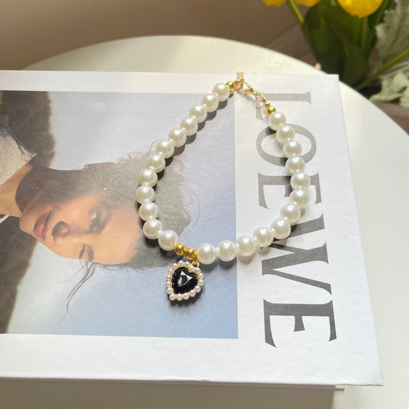 Cat or Dog Pearl Necklace Retro Love Crystal Pendant