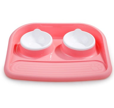 Dog Feeder Anti-skid, Double Bowl Anti-knocking Mat