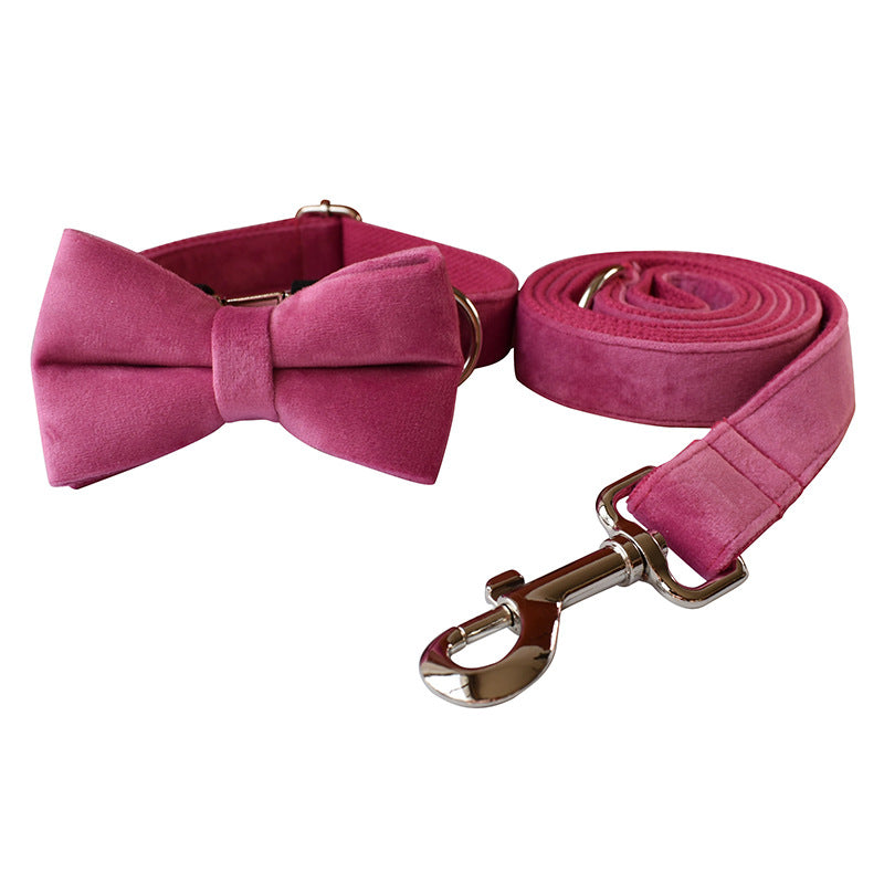 Rose Red Velvet Dog Collar Bow Tie and Leash
