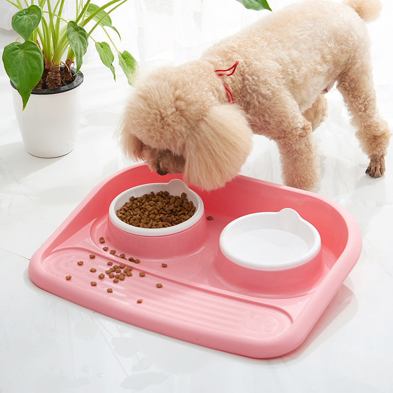 Dog Feeder Anti-skid, Double Bowl Anti-knocking Mat