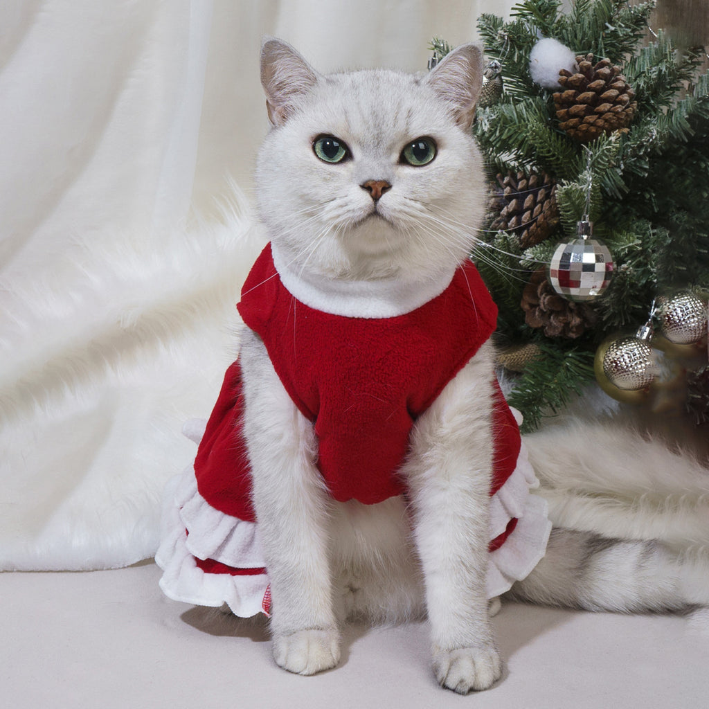 Christmas Bow Fleece Princess Dress Cat or Dog