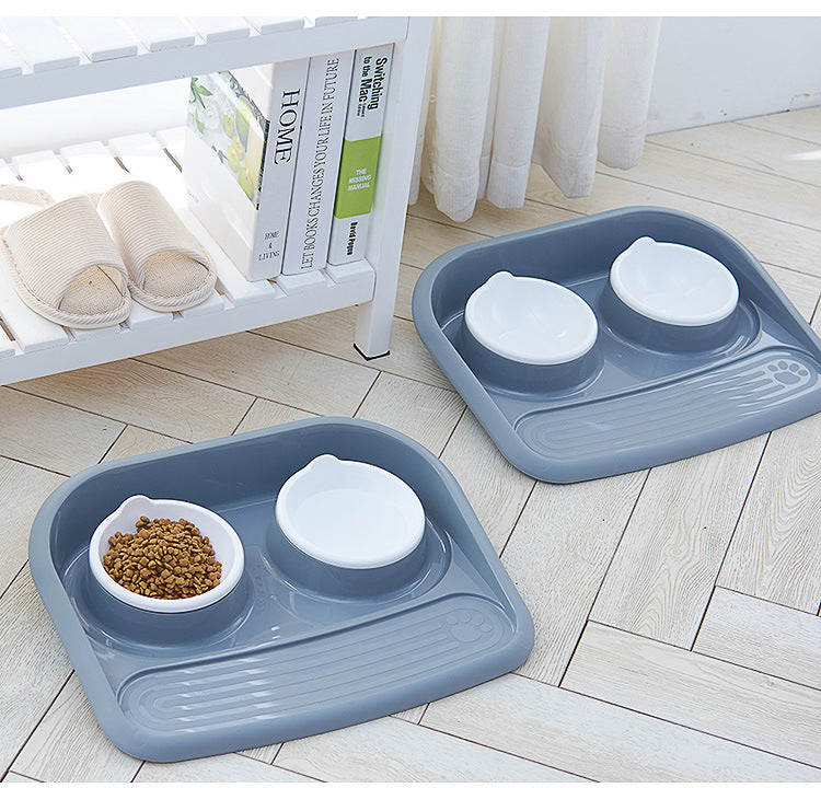 Dog Feeder Anti-skid, Double Bowl Anti-knocking Mat