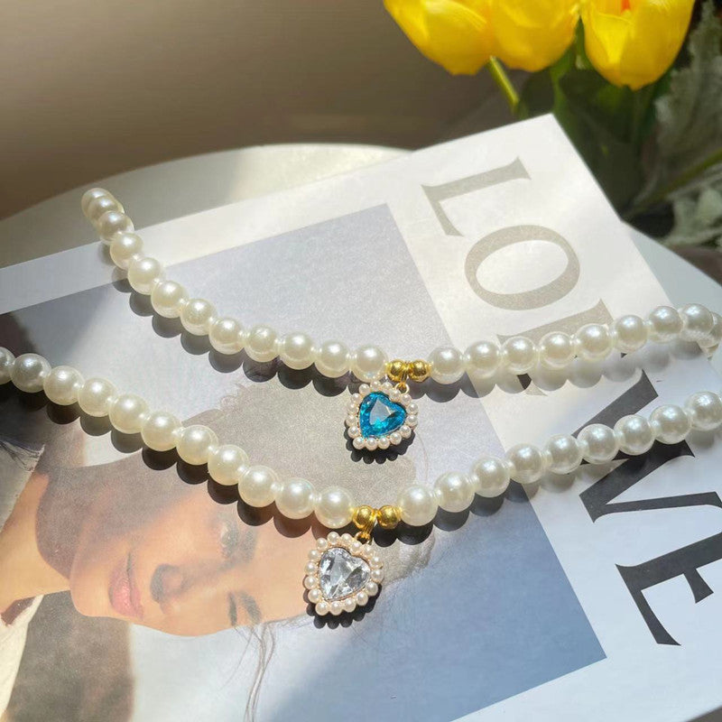 Cat or Dog Pearl Necklace Retro Love Crystal Pendant