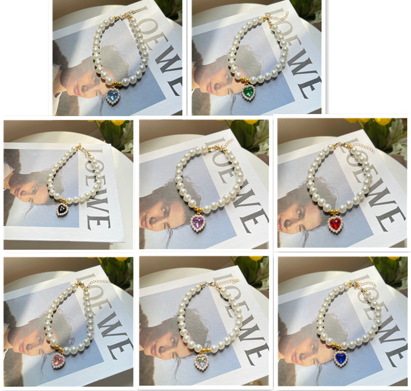Cat or Dog Pearl Necklace Retro Love Crystal Pendant