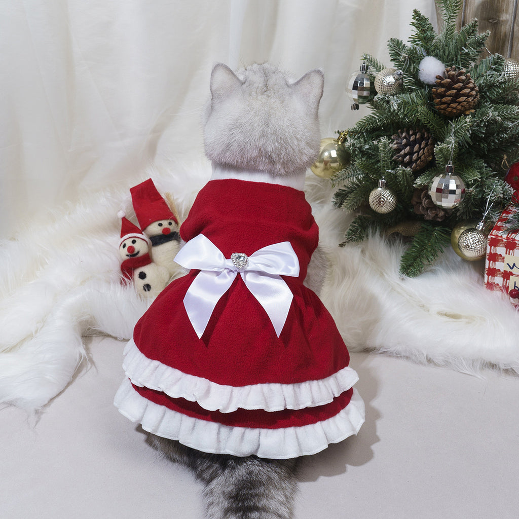 Christmas Bow Fleece Princess Dress Cat or Dog