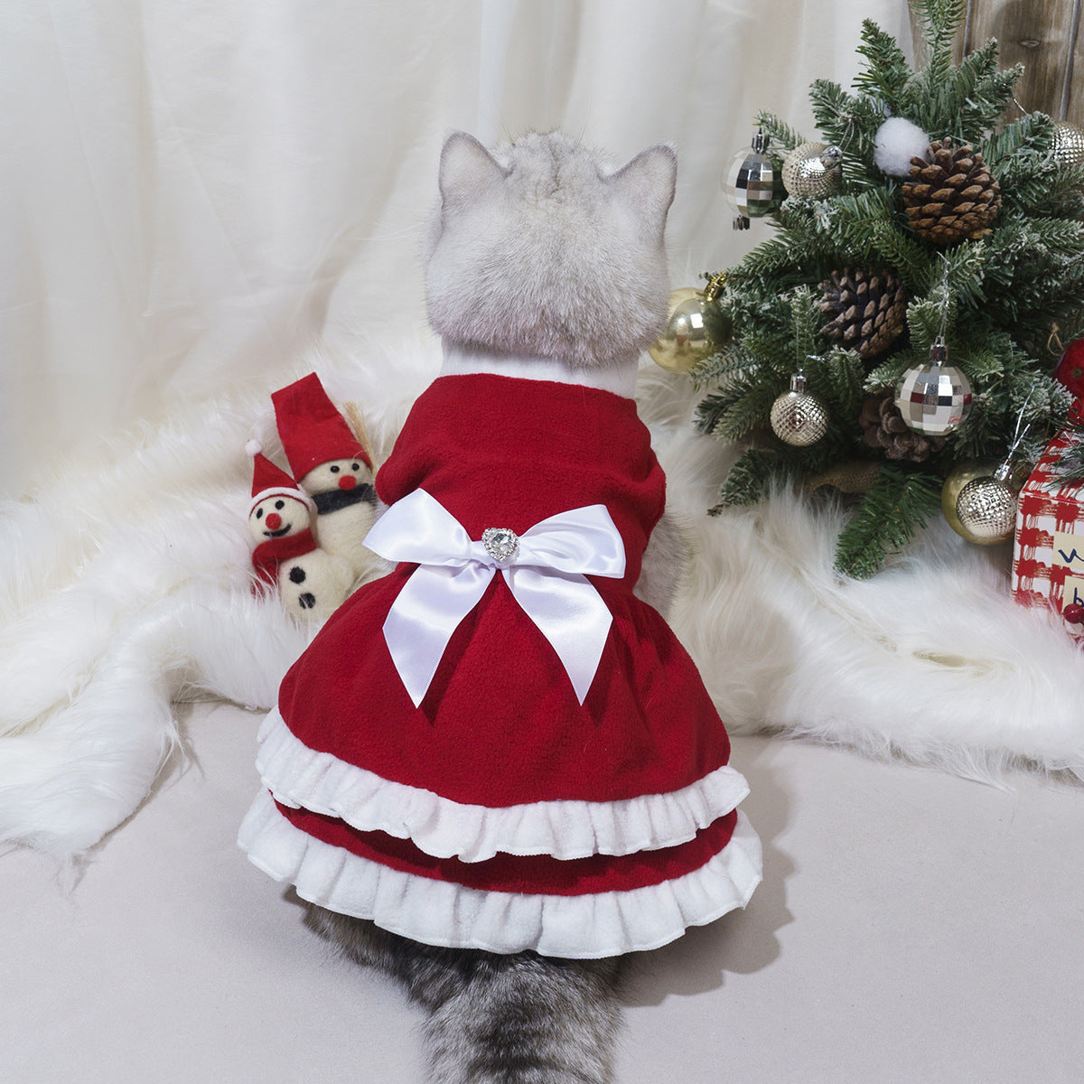 Christmas Bow Fleece Princess Dress Cat or Dog