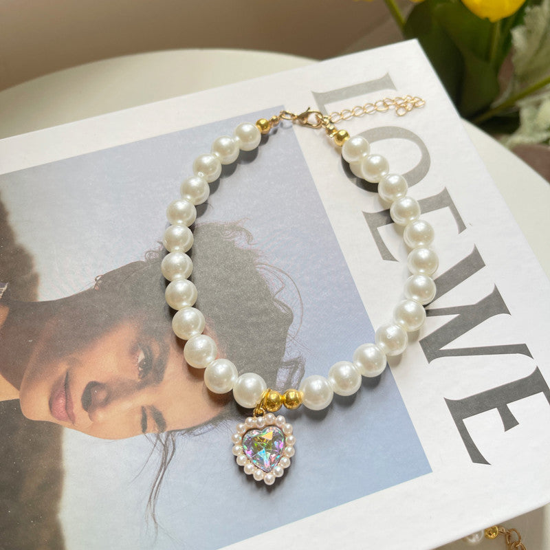 Cat or Dog Pearl Necklace Retro Love Crystal Pendant