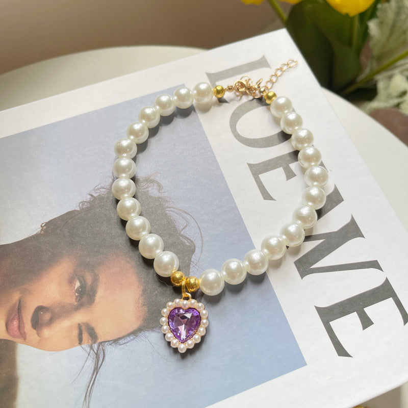 Cat or Dog Pearl Necklace Retro Love Crystal Pendant