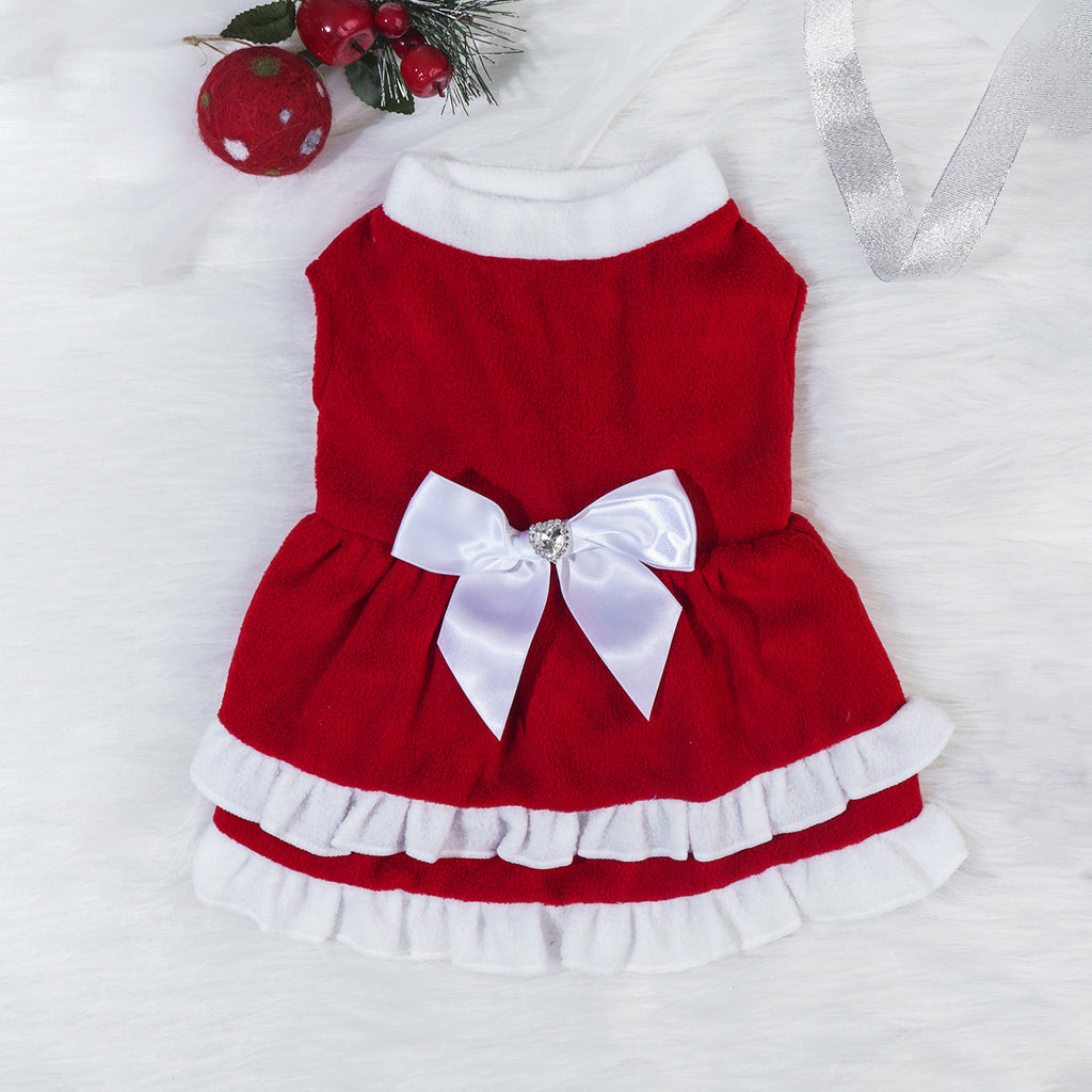 Christmas Bow Fleece Princess Dress Cat or Dog