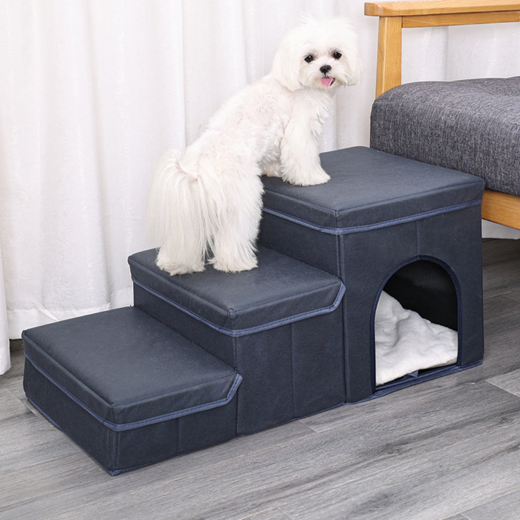 Cat Kennel Cage with Dog Stairs Upper Bed