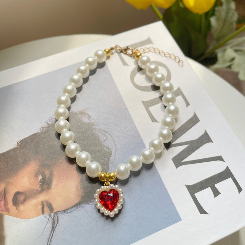Cat or Dog Pearl Necklace Retro Love Crystal Pendant
