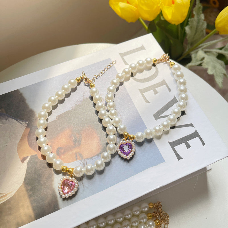 Cat or Dog Pearl Necklace Retro Love Crystal Pendant