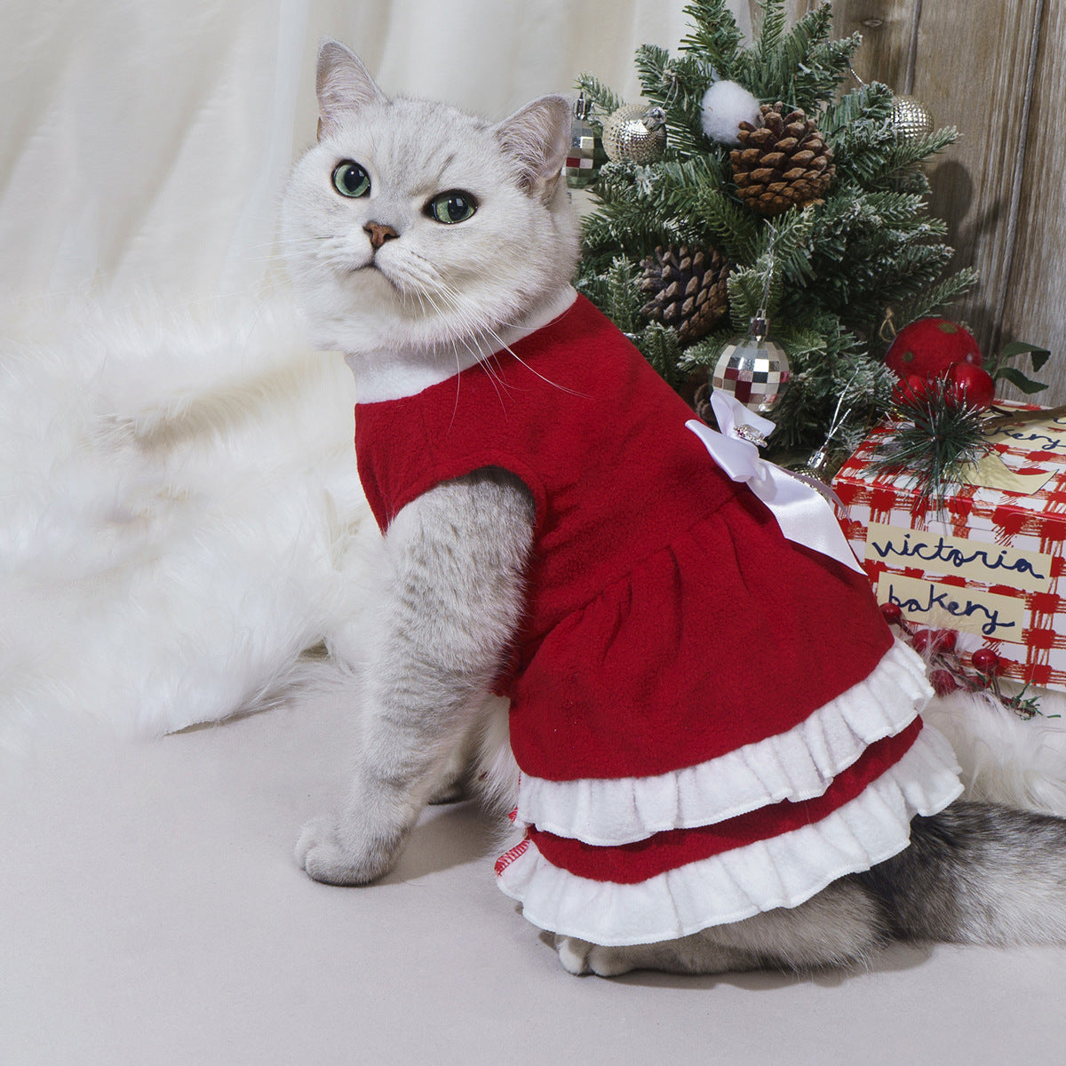 Christmas Bow Fleece Princess Dress Cat or Dog