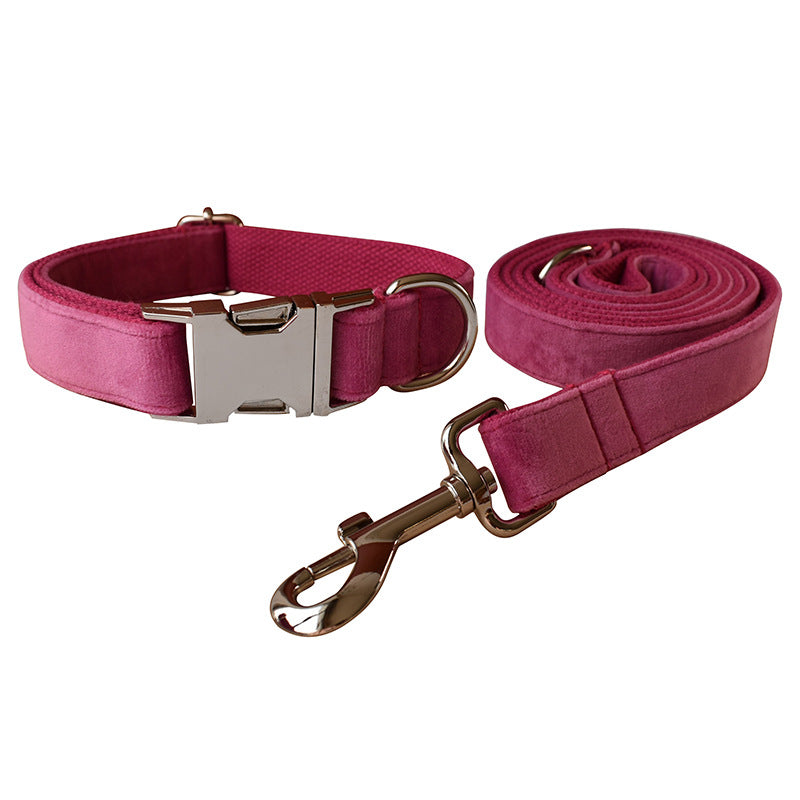 Rose Red Velvet Dog Collar Bow Tie and Leash