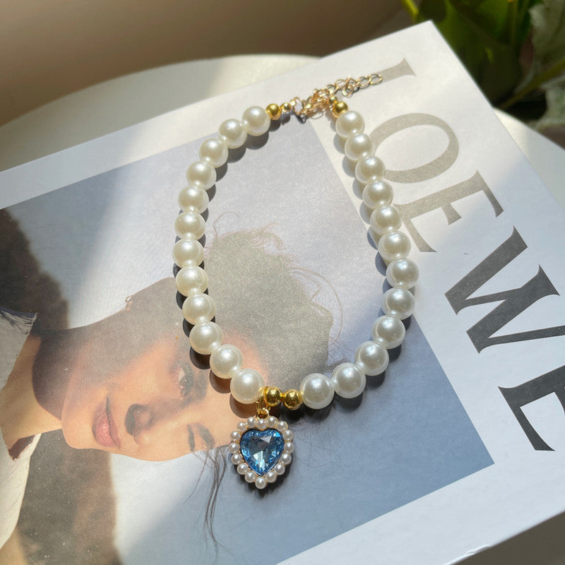 Cat or Dog Pearl Necklace Retro Love Crystal Pendant