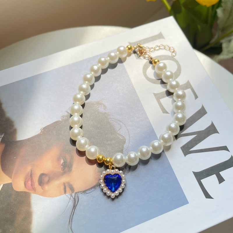 Cat or Dog Pearl Necklace Retro Love Crystal Pendant