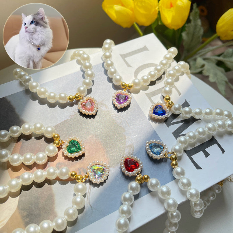 Cat or Dog Pearl Necklace Retro Love Crystal Pendant